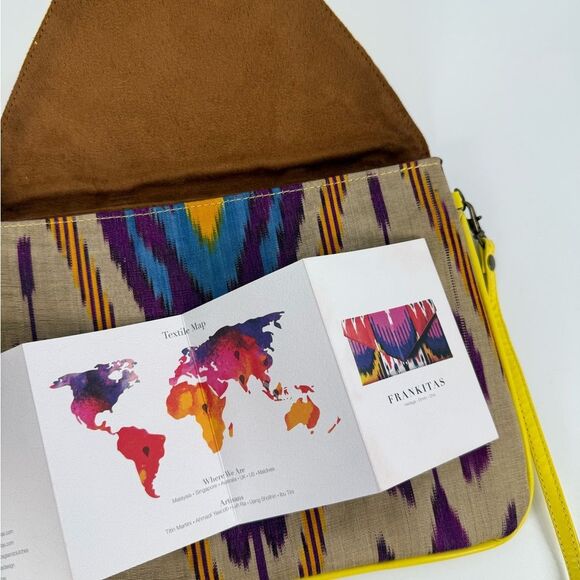 NWOT Frankitas Ikat Handwoven Yellow Leather Trim Crossbody / Clutch Bag - Picture 8 of 8